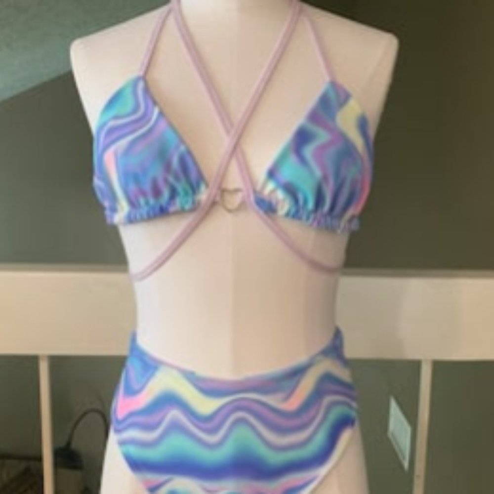 Daydreamer Rave Two Piece Set- High Waisted bottoms and Triangle Top